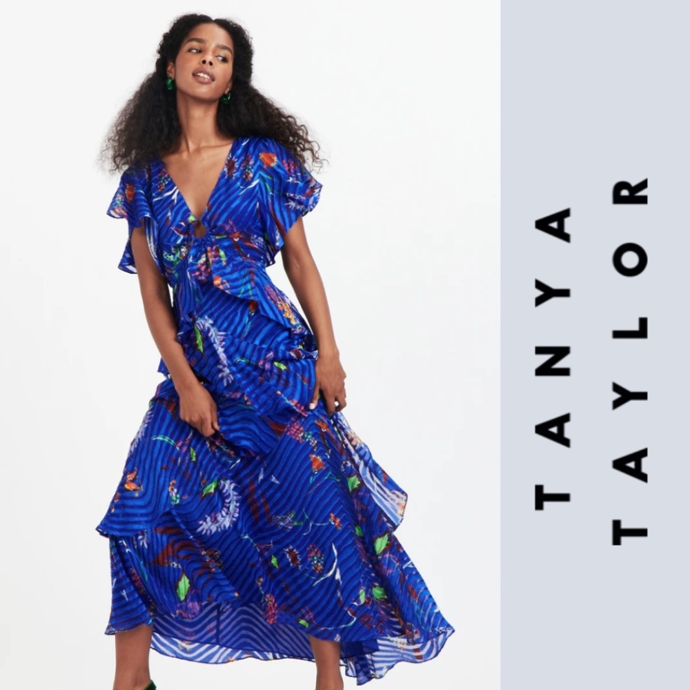 Janelle Printed Tiered Stretch-Silk Maxi Dress NWT - Picture 1 of 8
